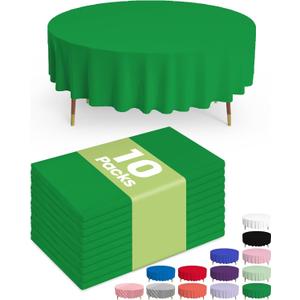 Pureegg Plastic Table Cloth Disposable 10 Pack, 84'' Round Table Cloths, St Patricks Day, Christmas Decorations, Tablecloths, Round, Forest, Emerald, Plastic Cover, Leakproof & Sturdy, Green