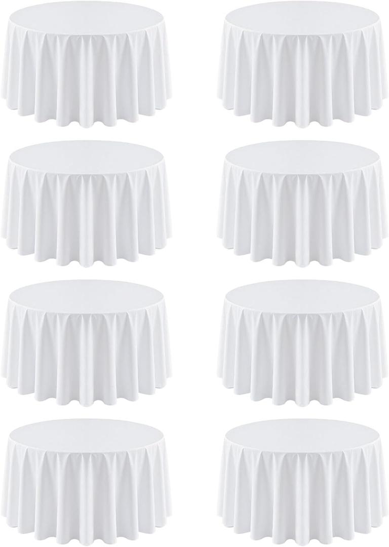 8 Pack Round Tablecloth 120 Inch Cloth White Tablecloth for Round Tables, Washable Polyester Table Cloth Stain and Wrinkle Resistant Decorative Table Cover for Wedding Party Dining Banquet