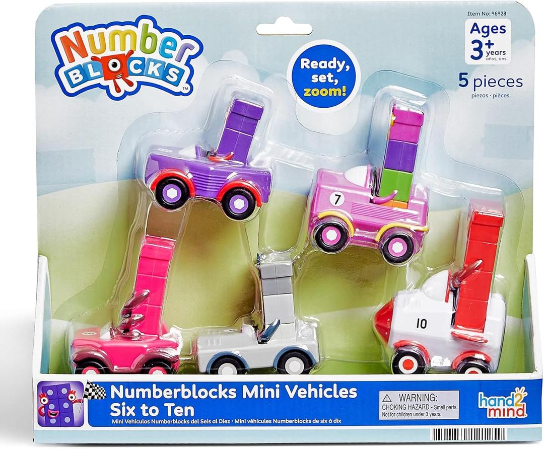 hand2mind Number blocks Six to Ten Mini Vehicles, Race Car Toys, Preschool Math Counting Toys, Action Figure Set, Numbers for Toddlers, Small Figurines for Kids, Toddler Restaurant Activities