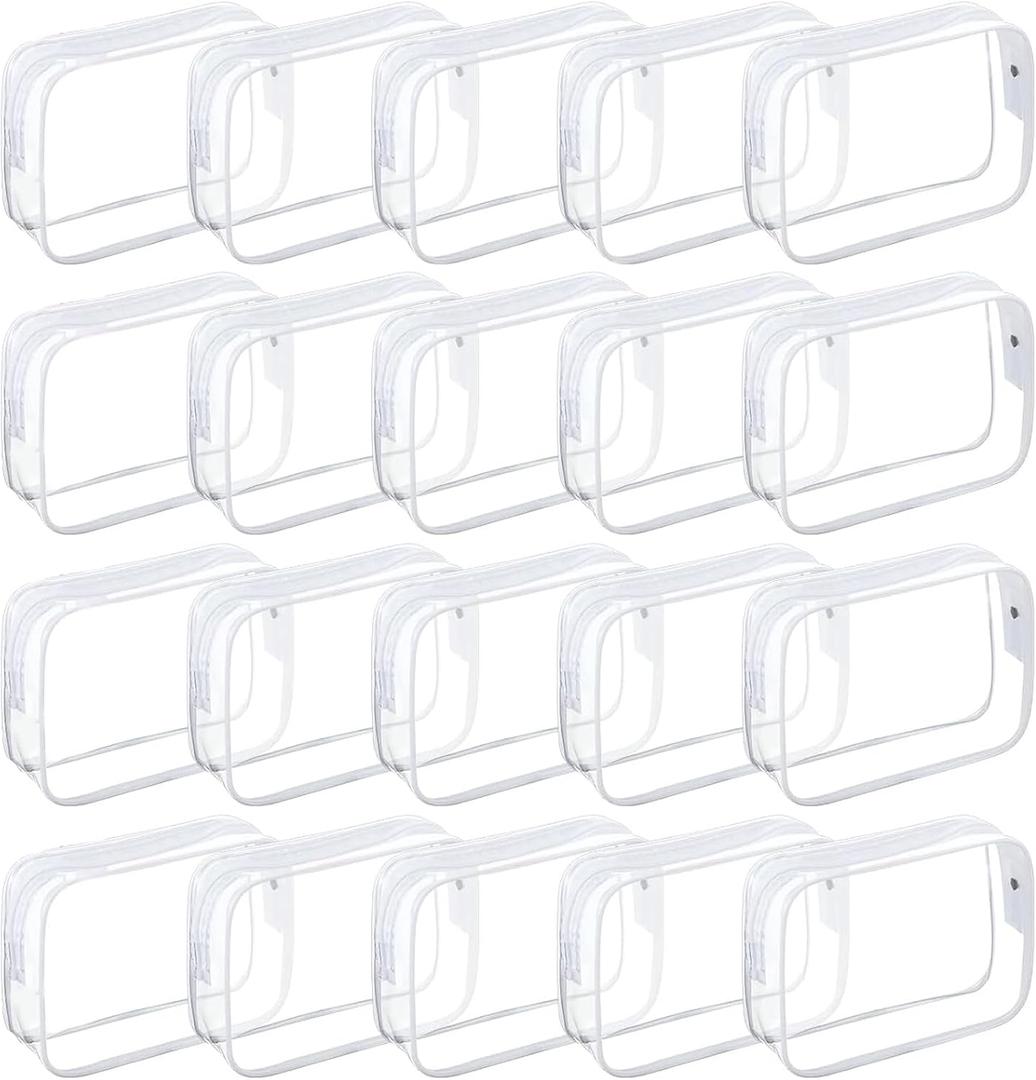 Tergy 20 Packs Clear Cosmetics Bags for Women Men Waterproof Toiletry Bags PVC Makeup Bags Organizer Case with Zipper for Travel Bathroom (White)
