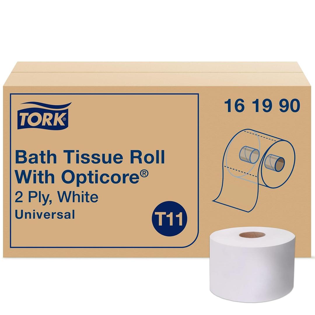 Tork OptiCore Mid-size Toilet Paper Roll White T11, Universal, 2-ply, 36 x 865 sheets, 161990, 865 Count