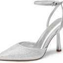 DREAM PAIRS High Heels for Women Closed Pointed Toe Dress Shoes for Women Ankle Strap Stiletto Heel Party Wedding Sexy Pump Shoes (8, Silver-glitter)