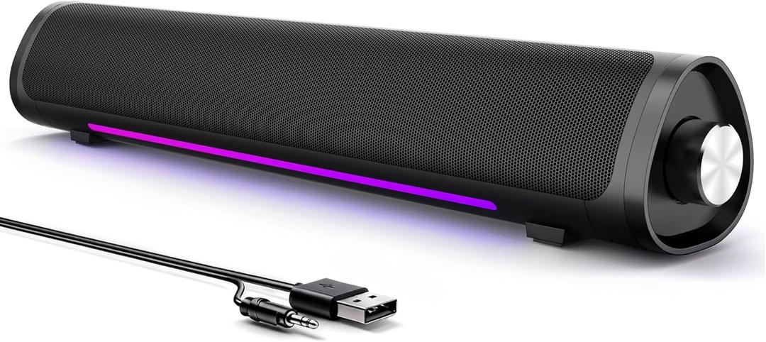 Computer Speakers for Desktop PC, Gaming PC Sound Bar, Plug and Play - USB Power with 3.5mm Audio, RGB Gradient Lighting, One-knob Control, for Computers/Laptops/Monitors