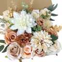 Artificial Flowers Combo Box Set Terracotta Silk Roses Dahlia with Stems DIY Bridal Wedding Bouquets Cake Gold Boho Nude Beige Fake Floral Arrangements Baby Shower Party Table Centerpieces Home Decor