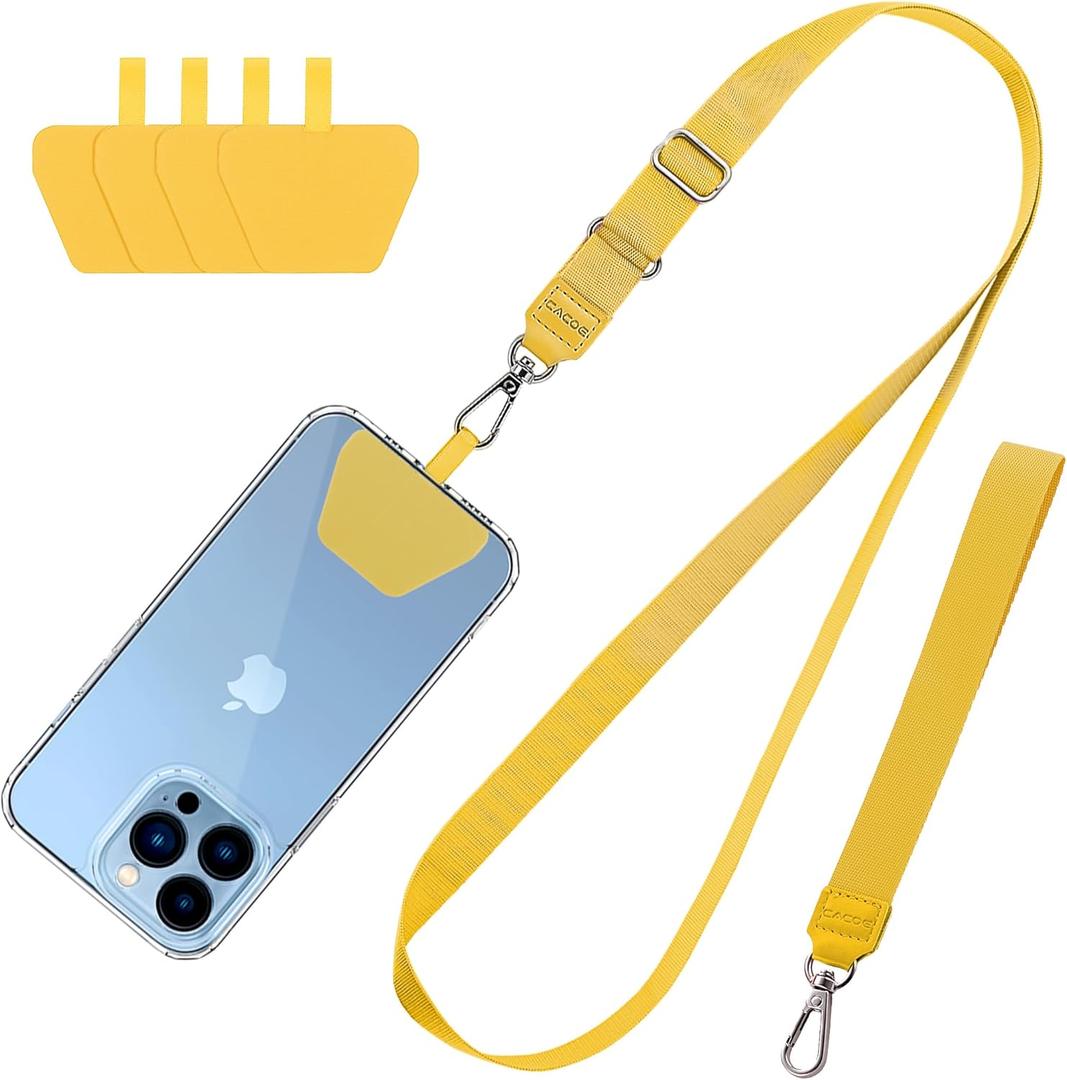 6 x CACOE Phone Lanyard 2 Pcs-1 Pcs Adjustable Neck Strap,1 Pcs Wrist Strap,4 Pads,Universal Crossbody Multifuctional Cell Phone Lanyards Compatible with Most Smartphones(Yellow)