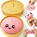 2026 Upgraded Dumpling Stress Ball, Dumpling Squishies Toy with Steamer, Squishy Dumpling Toy Mystery Box, Soft and Fun Stress Relief Toys, A Surprise Gift for Teenagers and Adults (Pink)