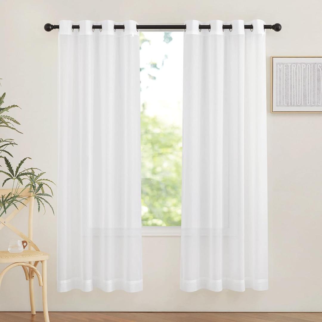 NICETOWN Sheer Curtains Panels for Bedroom - Soft Ivory Voile Drapes Balance Light for Nursery/Living Room (2 Panels, W54 x L72 Inches)