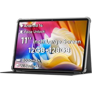 COLORROOM 2026 Android 16 Tablet 11inch, Face Unlock, 18W Fast Charging, 32GB+128GB+1TB Expand, Octa-core CPU, 8000mAh Large Battery, WiFi6, Touchscreen Display, Widevine L1 Tableta, Black