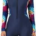 Halcurt Women's Boyleg One Piece Rash Guard with Built in Bra Zip Front UPF50+ Long Sleeve Full Body Surfing Swimsuit (XXL)