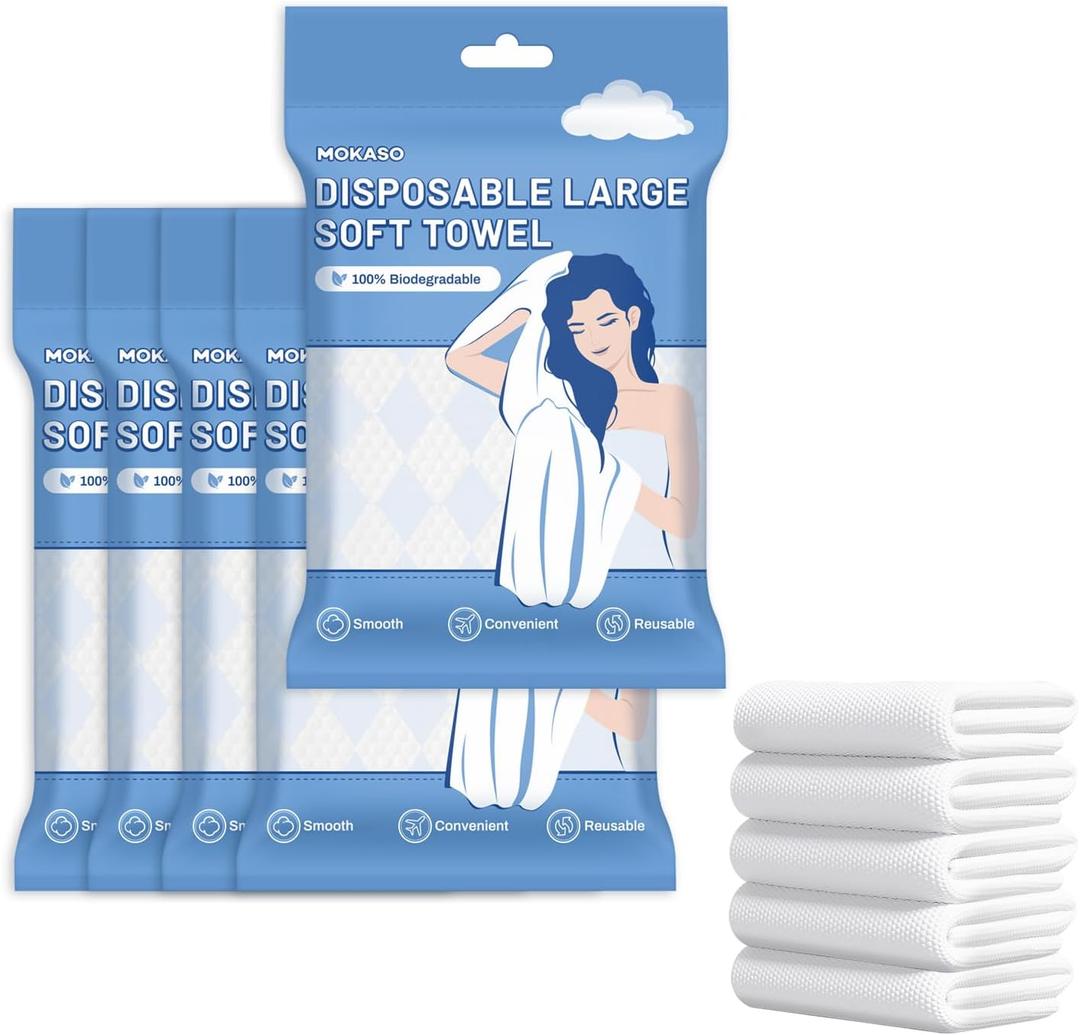 5 Pack Disposable Bath Towels, Individually Packed Camping Towel, Durable Large Gym Towel, Portable Thicken Barber Towel for Hotel Camping Sports Hiking Beach Massage Salon Gym14*27"