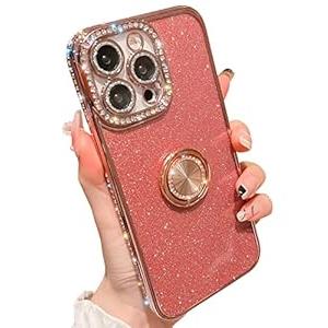 Kwhapoo Luxury Compatible with iPhone 13 Pro Max 6.7 Inch Case, Bling Diamond + Glitter Card Cases with Kickstand, Shining Sparkle Camera Protection Soft Cases for Women Girls(Rose Gold)