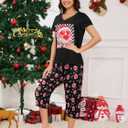 YIJIU Women's Short Sleeve Tops and Capri Pants Cute Cartoon Print Pajama Sets (S)