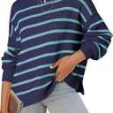 Dokotoo Oversized Womens Sweater 2025 Fall Winter Striped Sweaters Casual Trendy Sweater (Blue, M)