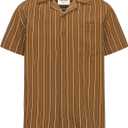 TUNEVUSE Men Hawaiian Shirt Vintage Striped Shirt Short Sleeve Summer Beach Causal Cuban Collar Shirt with Pocket (Brown, XXXL)