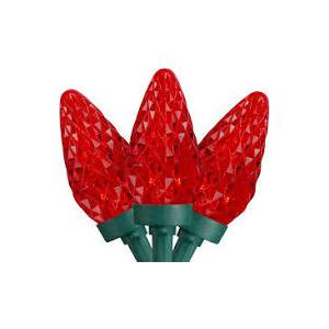 LED C9 Green-Wire Christmas Lights - Red, 25 