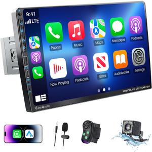 9" Single DIN Car Stereo with Wireless Apple CarPlay and Android Auto,UHD Car Radio IPS Touchscreen,1080P Back Camera,Mirror Link, Voice Control, Bluetooth 5.3,GPS,AM&FM,Type-C (9016-with Camera)