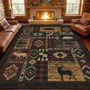 Rustic Cabin Washable 8x10 Area Rugs for Living Room, Upgrade Non-Slip Animal Bear Deer Print Pattern Rug Low Pile Ultra-Thin Lodge Hunting Large Carpet for Bedroom, Dining Room, Office, Rustic Multi
