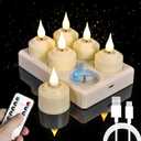 Rechargeable Tea Lights Flameless Candles with Remote Timer & Charging Base, LED Tealight Candles Battery Operated USB Candles for Fall Wedding Christmas Halloween Table Centerpiece Reception, 6-Pack