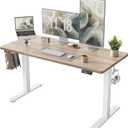 TIQLAB Height Adjustable Electric Standing Desk, 55 x 24 inch, Sit Stand Up Desk, Splice Board, Computer Home Office Desk, White Frame/Maple Top (55 inch)