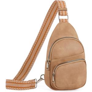 CLUCI Small Sling Bag for Women, Vegan Leather Fanny Pack Crossbody Bags for Women, Chest Bag With Guitar Strap (A-6 Light Brown)