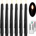 Black Flameless Taper Candles with Remote and Timer - 9.65 Inch Real Wax LED Candlesticks - Wax Drip Battery Operated Halloween Taper Candles with 3D Flickering Flame Halloween Decor, 6 Pack