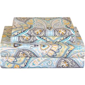 Pointehaven Bedding 4 Pieces Queen 100% Cotton Percale Sheets- Printed Bed Sheet & Pillowcase Sets- Soft Cotton Bed Sheets Set- Fits Mattress 19 inches Deep Pocket (Queen, Cypress)
