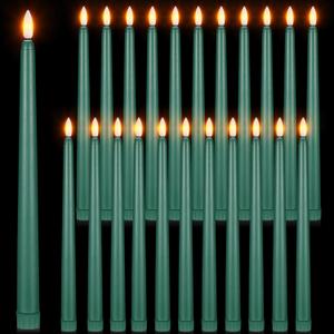 Macarrie 24 Packs Flameless Taper Candles Battery Operated Fake 11 Inch Long Candlelight LED Flameless Candlesticks Flickering Tapered for Christmas Church Prayer New Year Wedding(Green)