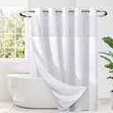 River Dream Heavyweight No Hooks Required Dotted Waffle Weave Shower Curtain with Snap in LinerBathroom Curtains Shower Set - 71W x 74H,Hotel Grade,Spa Like Bath Curtain,White