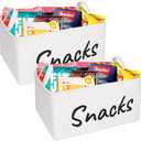 2 Pack Snack Basket Snack Bin for Pantry: Snack Storage Organize Bin for Shelf Kitchen Office (White)