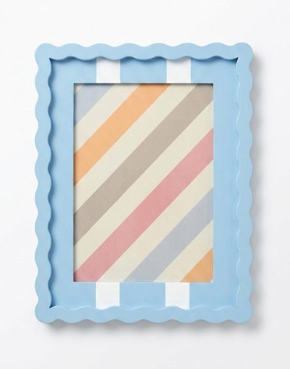 Wavy Edge Wooden Real Glass Photo Frame for Tabletop and Wall Hanging, Blue
