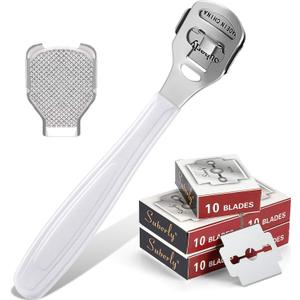 52 Pieces Callus Shaver Set, 50 Replacement Slices Blades 1 Stainless Steel Callus Shaver and 1 Foot File Head Foot Care Tools Hard Dry Skin Remover for Hand Feet