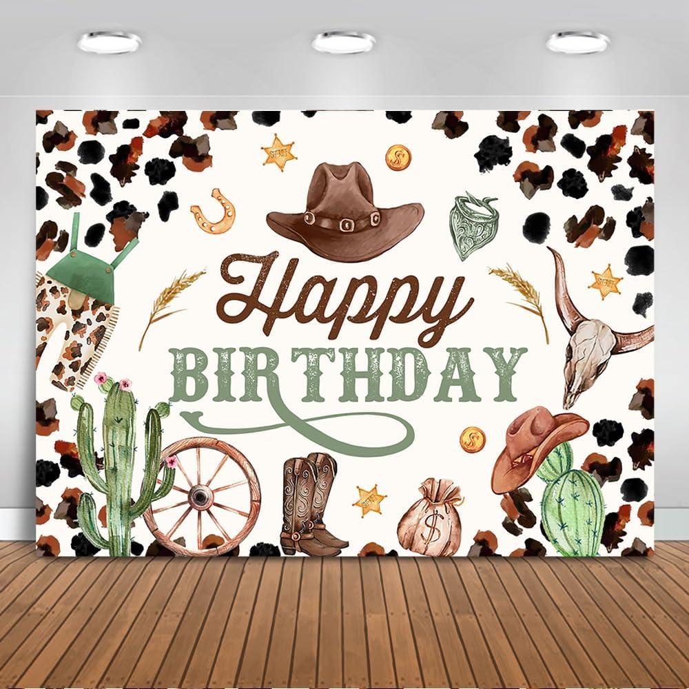 Mocsicka Western Cowboy Backdrop Wild West Birthday Party Background Kids Cowboy Theme Birthday Party Supplies Photo Booth Props (7x5ft, Birthday)