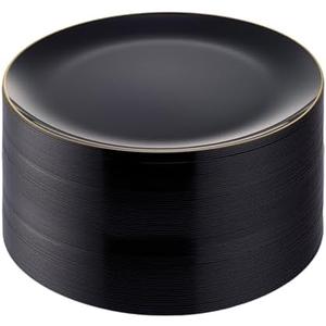 Bestluck 100 PCS Black Gold Plastic Plates, 10 inch Black Disposable Plates for Party, Plastic Dinner Plates for Party, Graduation, Birthday, Wedding