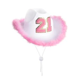 JUSTOTRY 21st Birthday Pink Cowboy Hat - 21ST Birth day Outfit Gifts for Women Cowgirl Hats with Wide Brime for 21st Birthday Decorations