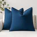 MIULEE 22x22 Inch Pack of 2 Decorative Linen Pillow Covers Boho Farmhouse Modern Soft Accent Euro Shams Throw Pillows for Bed Neutral Cushion Covers Sofa Couch Living Room Home Decor, Inch Navy