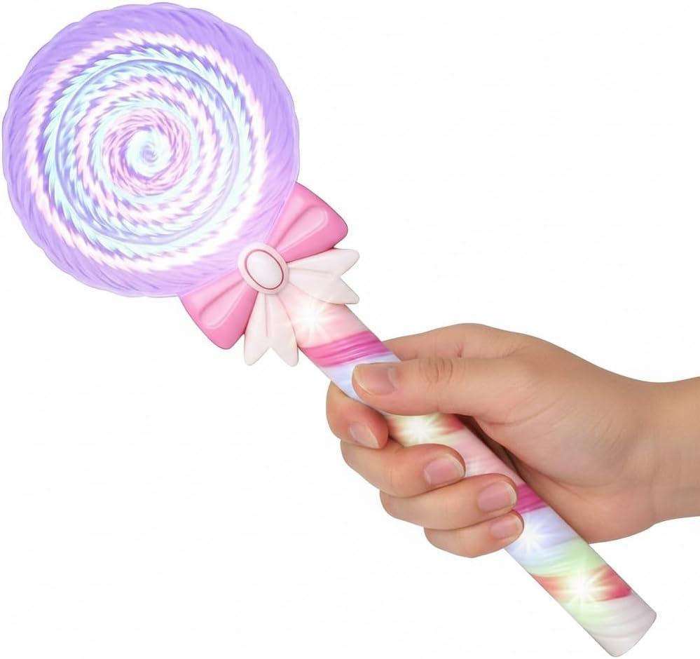 ArtCreativity Light Up Spinning Lollipop Fairy Wand, 12 Inch LED Princess Light Wand for Kids with Batteries Included, Great Gift Idea for Boys and Girls, Fun Pretend Play Prop, Carnival Prize (Medium)