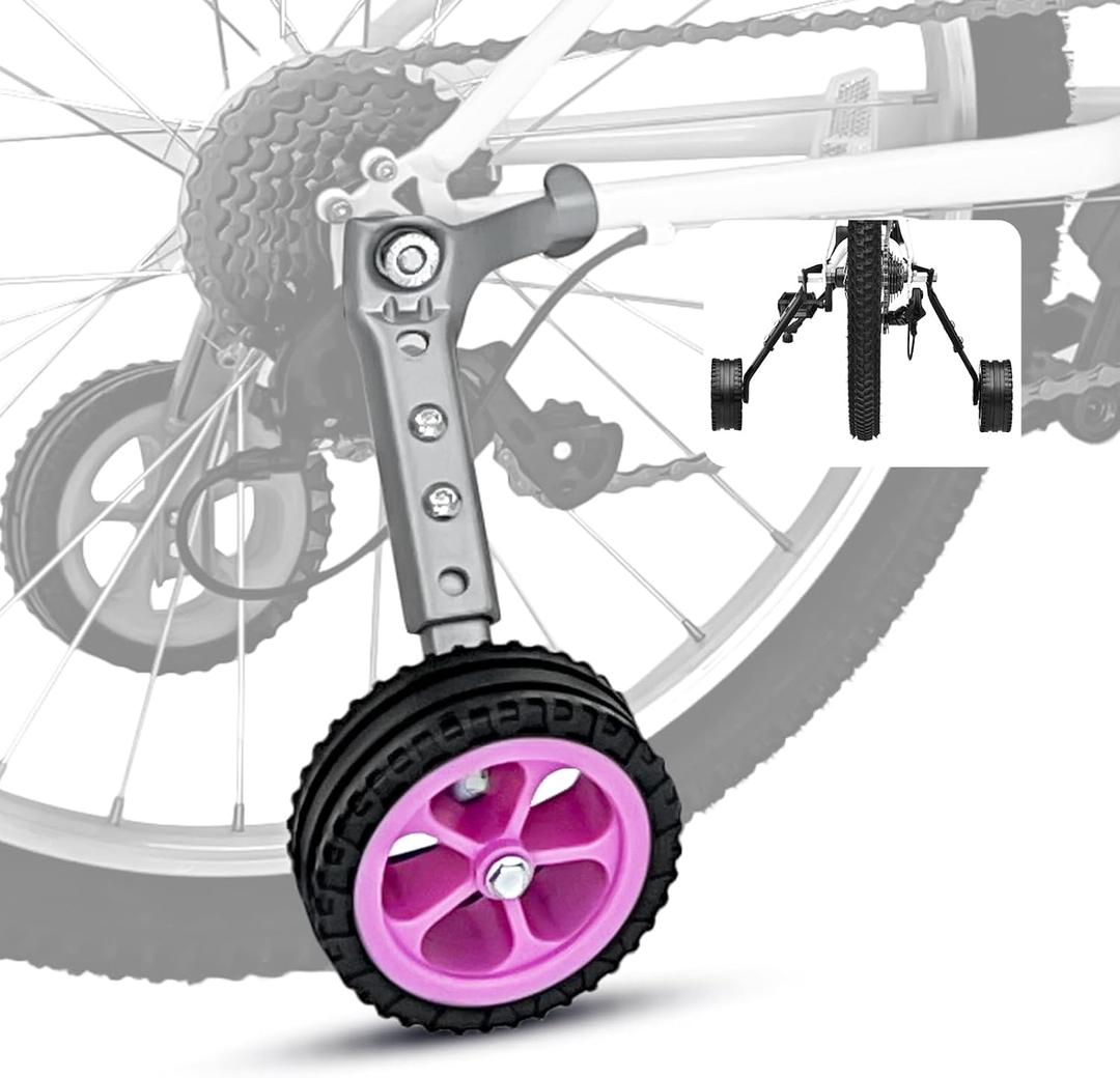 Adjustable Bike Trainning Wheels Kids Bicycle Training Wheels Kit for 16 inch, 18 inch, 20 inch, 22 inch, 24 inch bike, Includes Stabilizers for Variable Speeds, Pink, for Girls