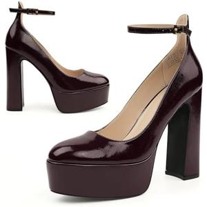 JENN ARDOR Platform Heels for Women Chunky Heel Closed Toe High Heels Block Heel Ankle Strap US 8.5