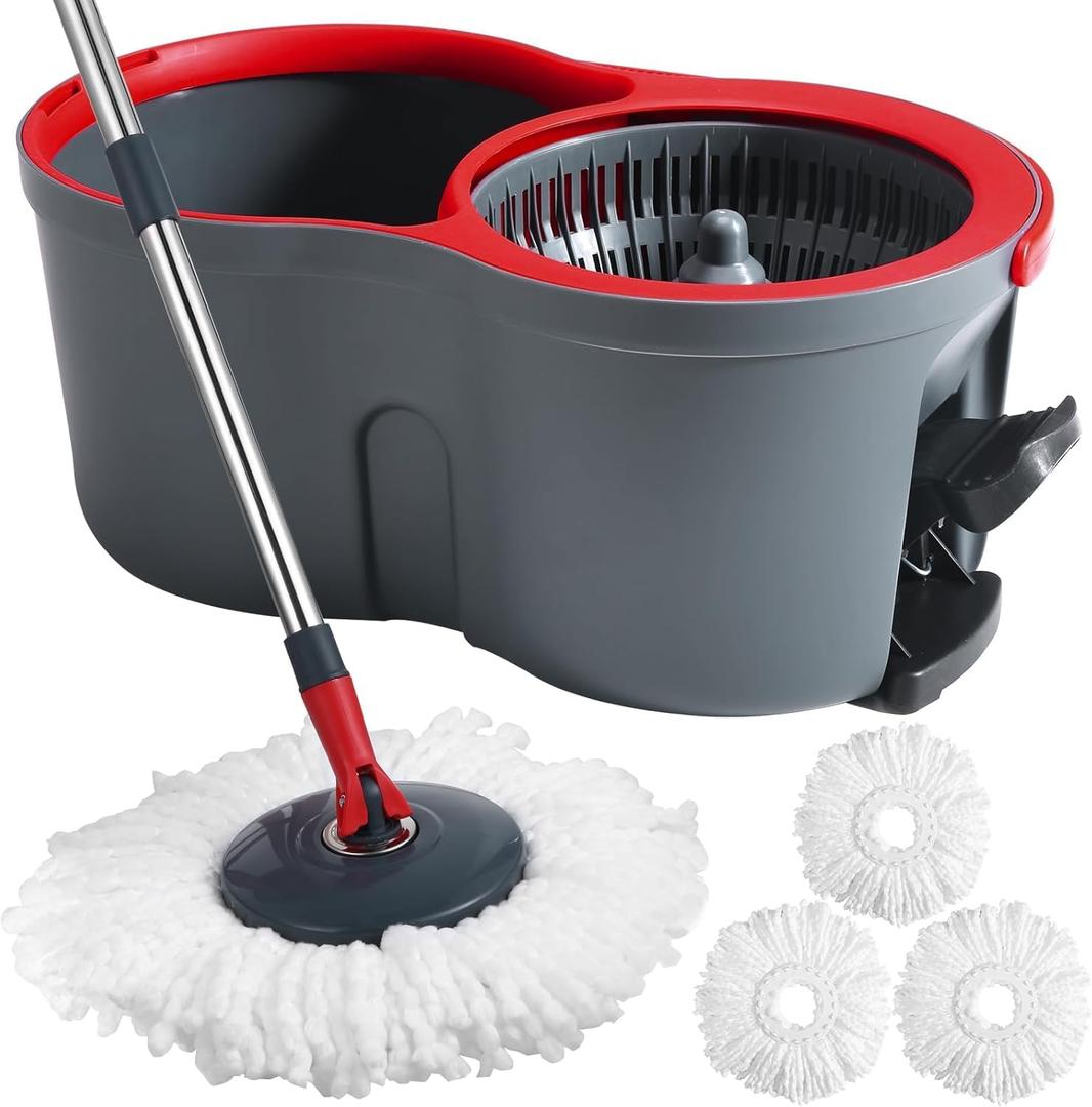 360 Spin Mop and Bucket Set Cleaning System,Mop and Bucket with Wringer Set for Home,Wet Dust Mop for Floor Cleaning with 4 Mop Heads