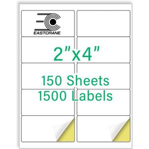 2" x 4" Mailing Labels,1500 Shipping Labels(150 Sheets),Printable White Address Labels for Laser/Inkjet Printer,Permanent Adhesive Sticker Labels
