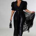 Ekaliy Women Sexy Short Sleeve Bodycon High Low Asymmetrical Ruffle Tunics Blouse Shirt Top Dress (Black, XL)