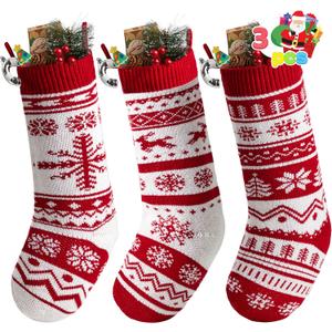 JOYIN 3 Pack 18" Knit Christmas Stockings, Large Rustic Yarn Xmas Stockings for Family Holiday Decorations