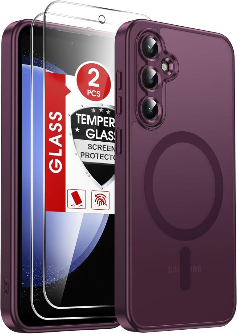 LeYi for S23-FE Case:     [Mag-Safe Fit] with Screen Protector, Frosted Translucent Soft-Touch Skin & Military-Grade Protection para S23FE, Wine Red (Galaxy S23 FE (6.4 inch))