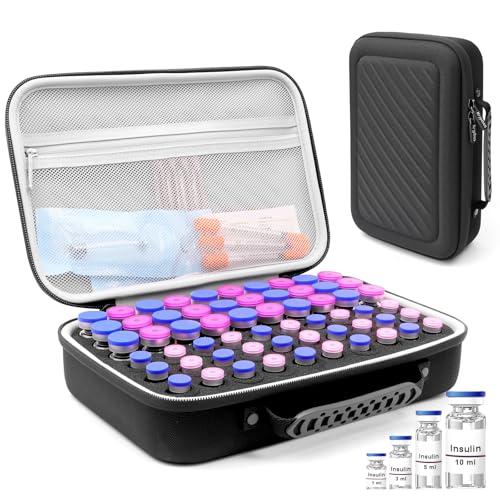 Krypthos 60 Slots Insulin Vial Protector Case, Insulin Vial Organizer Bag for Diabetics Standard 1ml 3ml 5ml and 10ml Vials, Diabetes Insulin Carrying Case Fridge Holder Storage Holder, No Ice Pack