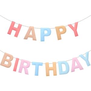 Felt Happy Birthday Garland Rainbow Banner Reusable Happy Birthday Sign Party Supply for Party Decor(Macaron Color)