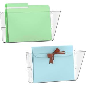 2 Pack Clear Single Pocket Wall File Holder Hanging Wall Organizer, Wall Mount Mails Magazines Organizer for Office and Home