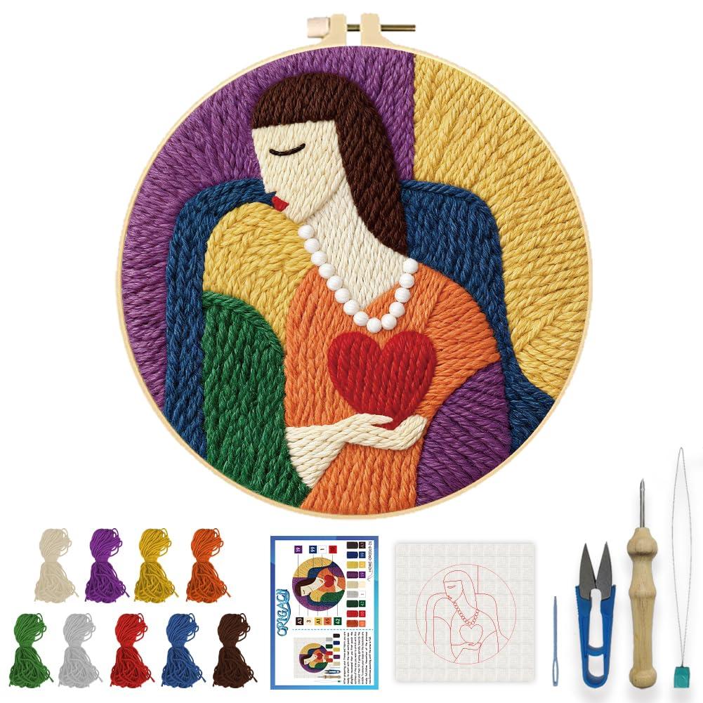 ORIGACH Embroidery Punch Needle Kit for Adults Beginners DIY Panda Punch Stitching Kit for Art Crafts & Home Decor Easy Needle Punching Project with 7.9inch Hoop, Patterns, Yarns, Tools