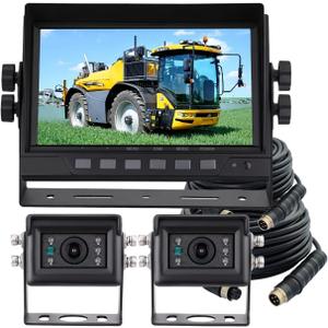 AHD 1080P Wired Reverse Rear View Backup Camera System,2 IR Camera with Waterproof IP69K, 7" Single View Monitor with TVS Protector,Vibration-Proof 10G for Tractor/Truck/Skid Steer/Heavy Equipment