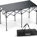 Anbte Heavy-Duty Camping Table, 48 x 23.6 Large Roll Up Camping Table for 6-8 People Support 264lbs with Carry Bag, Waterproof, Portable, for Backyard BBQ Tailgating Picnic Party Indoor, Black