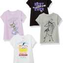 Amazon Essentials Disney | Marvel | Star Wars | Frozen | Princess Girls and Toddlers' Short-Sleeve T-Shirts, Multipacks (X-Small, Black/Grey/White/Nightmare Spooky)
